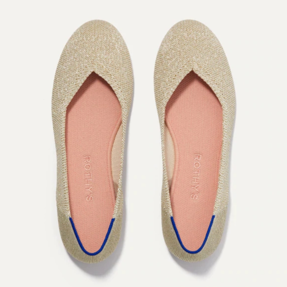 Rothy's 9.5 Light Gold Metallic Rounded-toe Flat